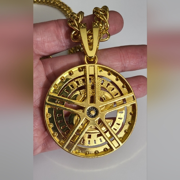 Bling iced out gold plated dollar money spinning necklace chain Halloween costum - Picture 10 of 12